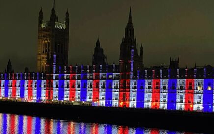 Cameo transforms Palace of Westminster into Union Jack colours for King Charles coronation