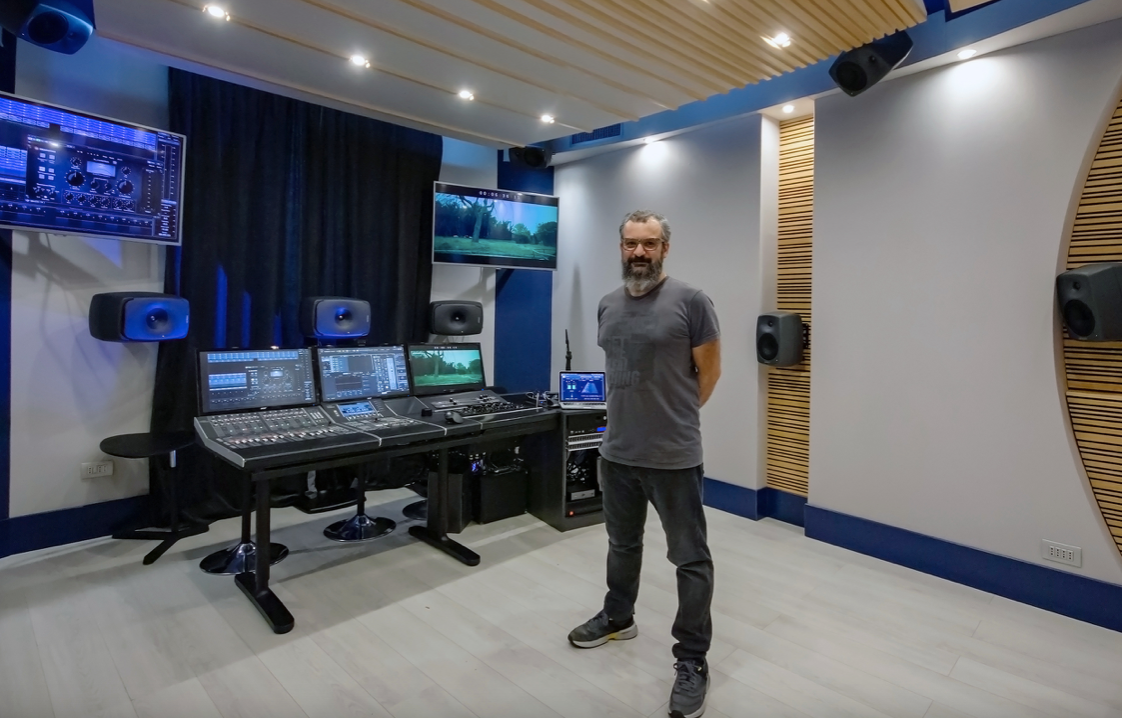 Vinci Acunto of Nut Academy pictured in the new Dolby Atmos 7.1.4 studio