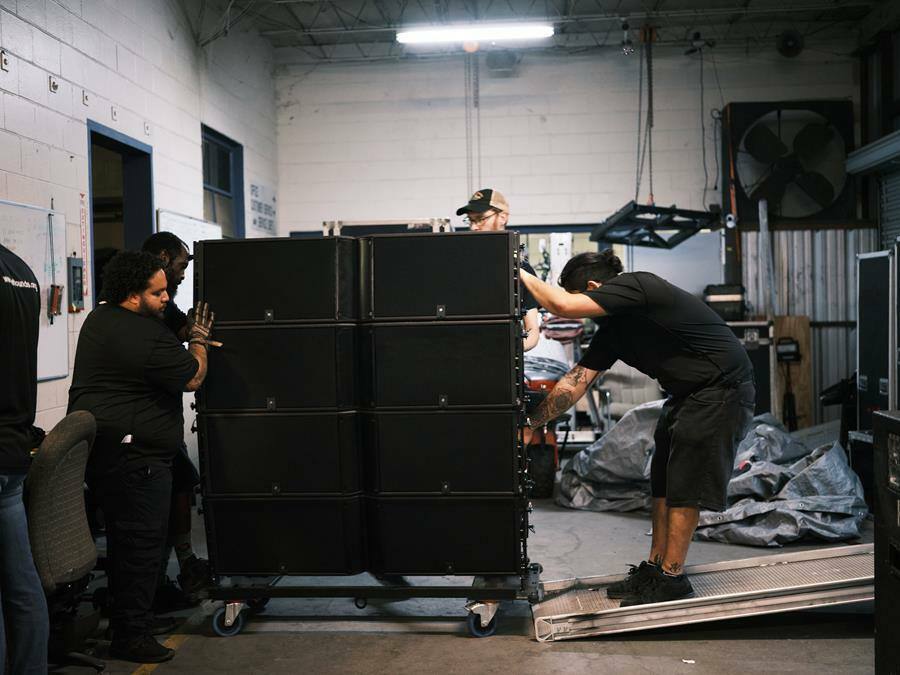 Confiscating product that has been confirmed as counterfeit L-Acoustics loudspeakers in the warehouse of Se7ven Sounds Music, Inc 
