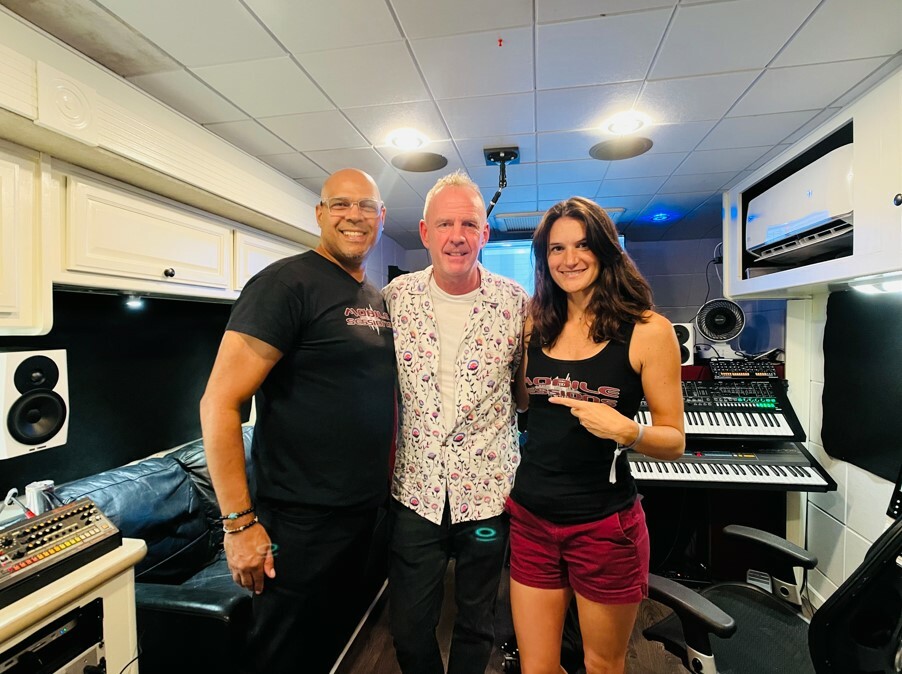 Kenny and Christine with Fatboy Slimin the Mobile Sessions studio